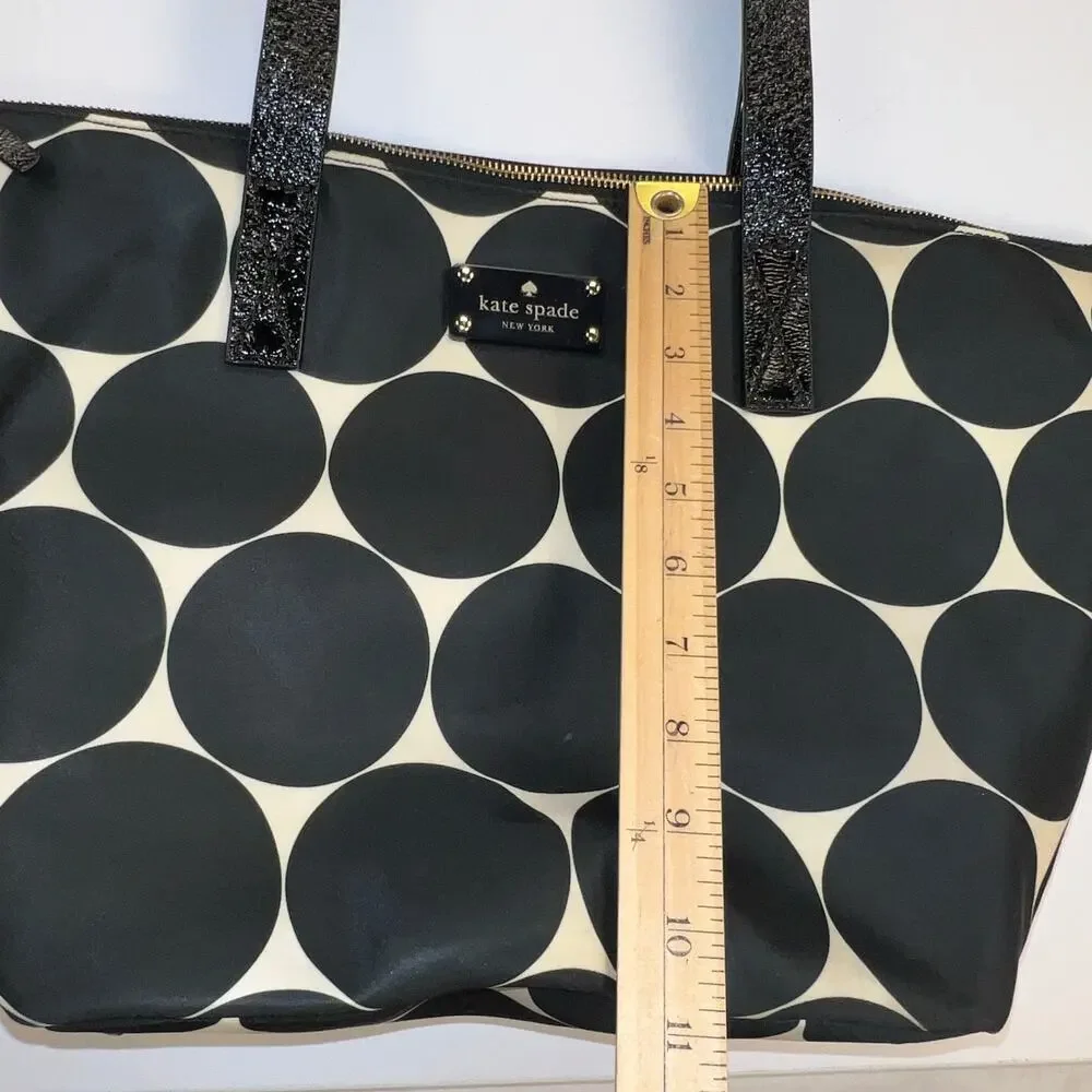 Kate Spade Deborah Dot Nylon Tote Satchel Handbag Black Cream Polka Dot